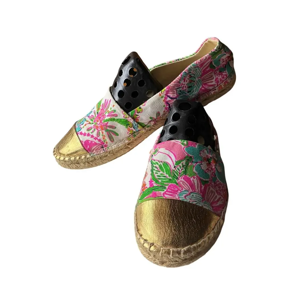 Lilly Pulitzer for Target Nosey Posey Floral Gold Toe Espadrilles Women's 8